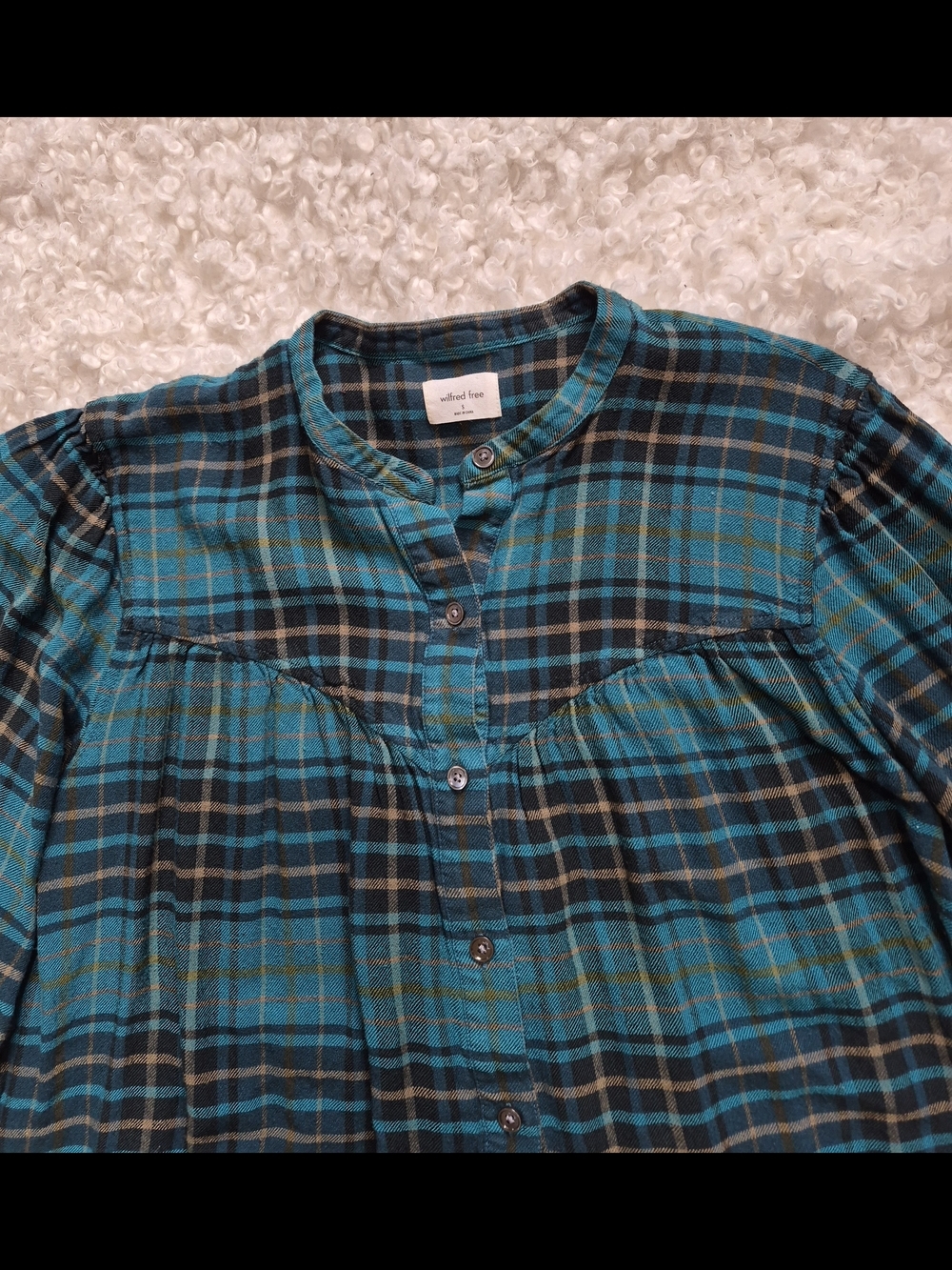 Wilfred Free Aritzia Teal Plaid Button Down Blouse Dark Academia Coquette Small - Picture 5 of 10